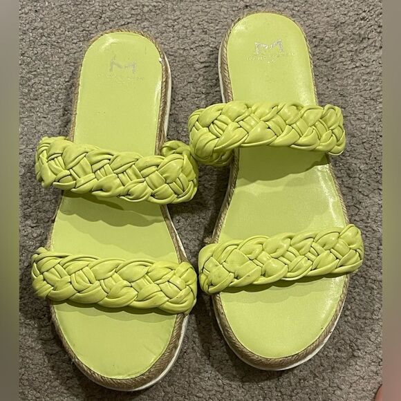 Marc Fisher Jaime Lime Green Flat Espadrille Slip On Sandal Size 7 - Picture 2 of 5